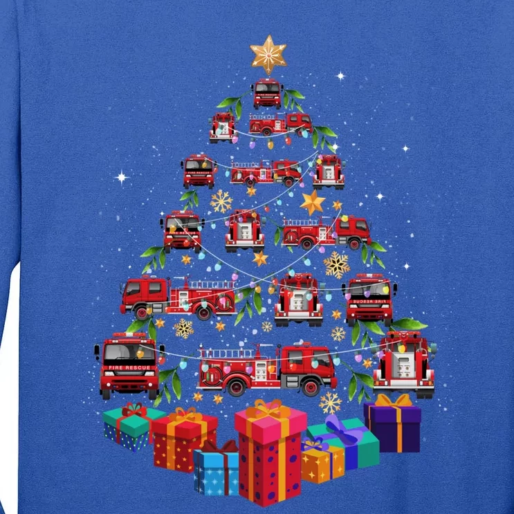 Firetruck Christmas Tree Funny Holiday Gift For Firefighters Cool Gift Tall Long Sleeve T-Shirt