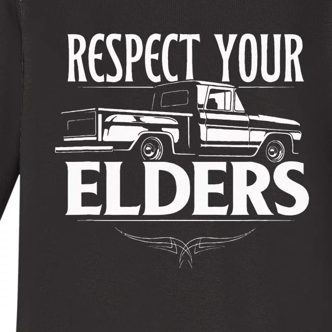 Funny Classic Truck Guy Respect Your Elders Baby Long Sleeve Bodysuit