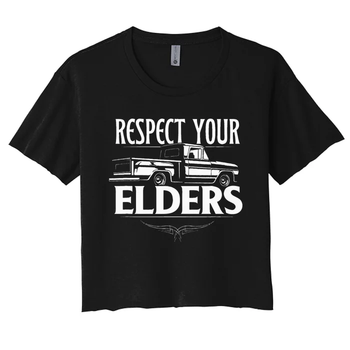 Funny Classic Truck Guy Respect Your Elders Women's Crop Top Tee