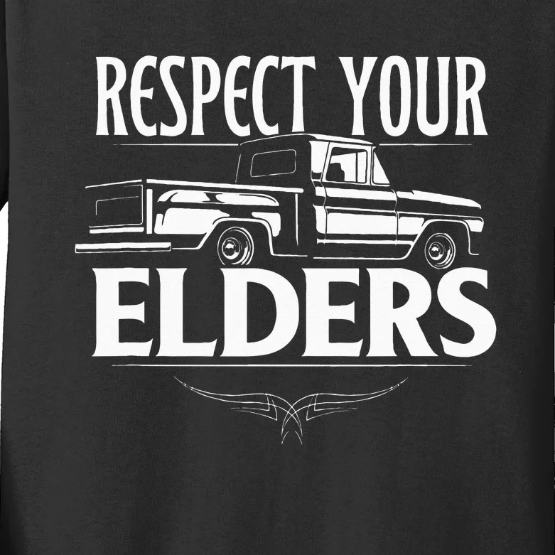 Funny Classic Truck Guy Respect Your Elders Kids Long Sleeve Shirt