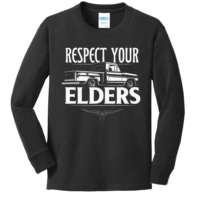 Funny Classic Truck Guy Respect Your Elders Kids Long Sleeve Shirt