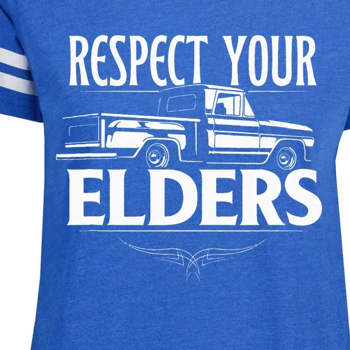 Funny Classic Truck Guy Respect Your Elders Enza Ladies Jersey Football T-Shirt