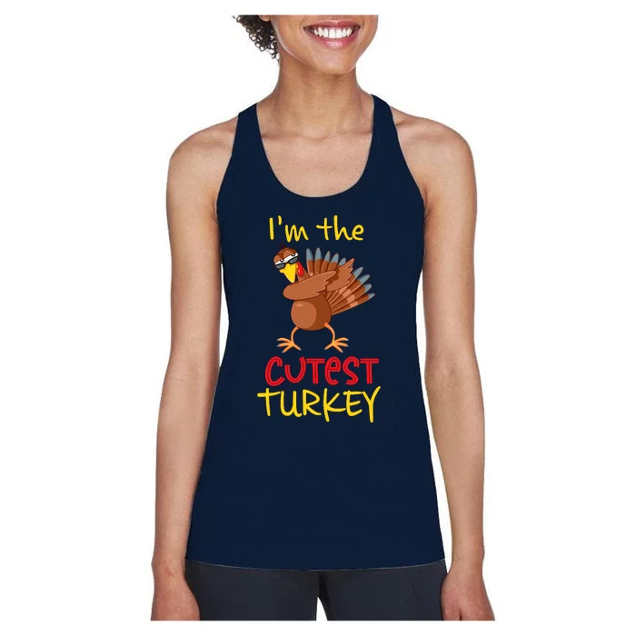 Funny Cutest Turkey Matching Family Group Thanksgiving Party Women's Racerback Tank