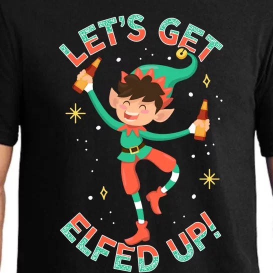 Funny Christmas Tree Lights Ugly Sweater Lets' Get Elfed Up Cute Gift Pajama Set