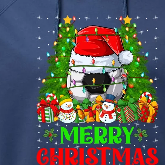 Football Christmas Tree Lights Holiday Santa Football Xmas Gift Performance Fleece Hoodie