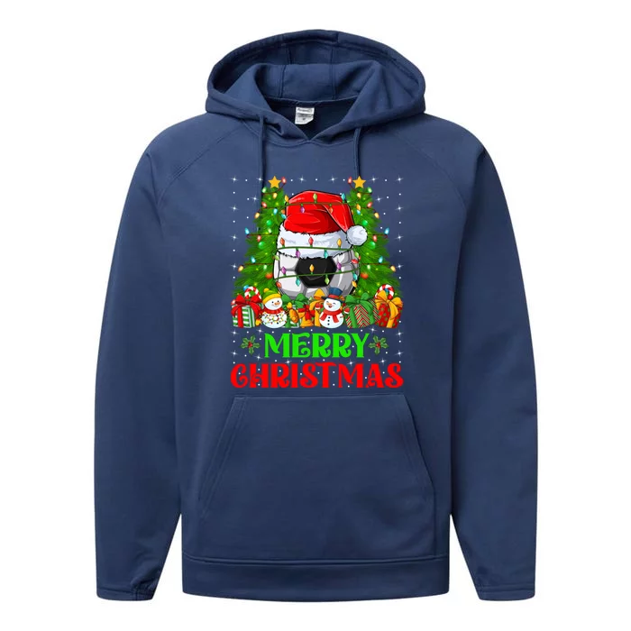 Football Christmas Tree Lights Holiday Santa Football Xmas Gift Performance Fleece Hoodie