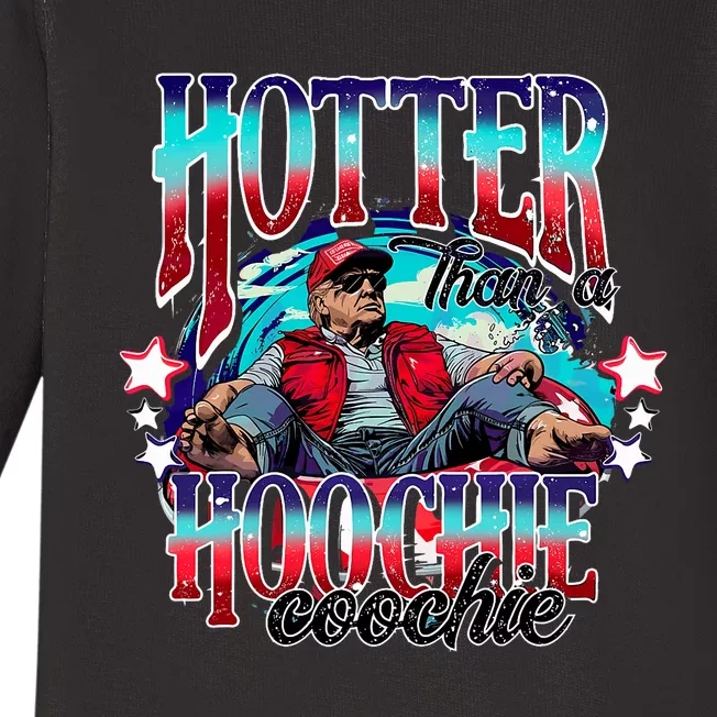 Funny Cute Trump Hotter Than A Hoochie Coochie Baby Long Sleeve Bodysuit