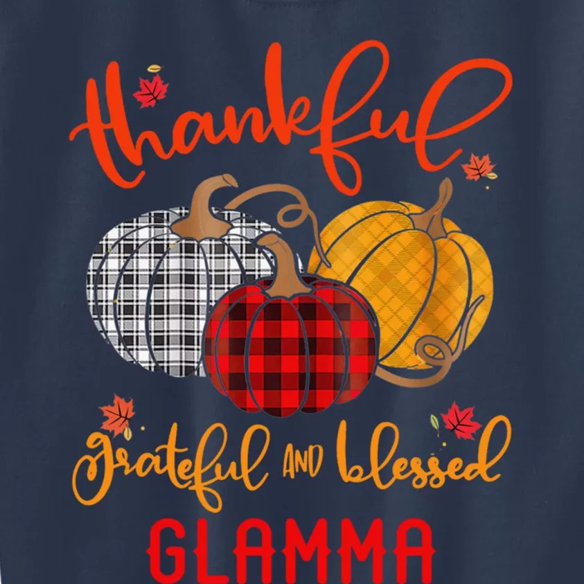 Funny Cute Thankful Grateful Blessed Glamma Autumn Fall Pumpkin Outfit Kids Sweatshirt