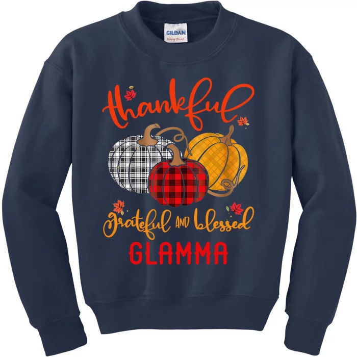 Funny Cute Thankful Grateful Blessed Glamma Autumn Fall Pumpkin Outfit Kids Sweatshirt