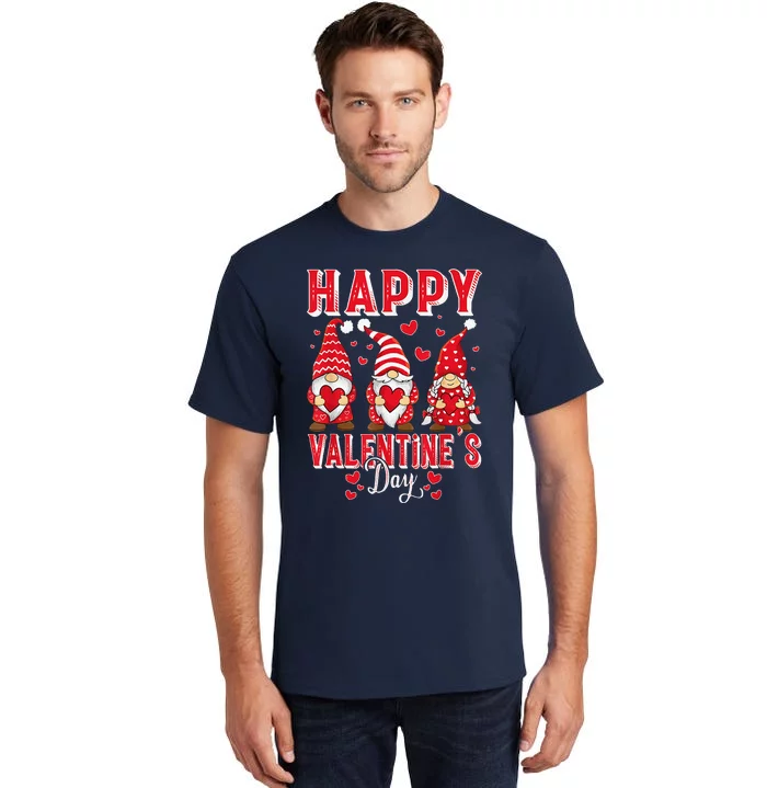 Funny Cute Three Gnomes Holding Hearts Happy Valentines Day Tall T-Shirt