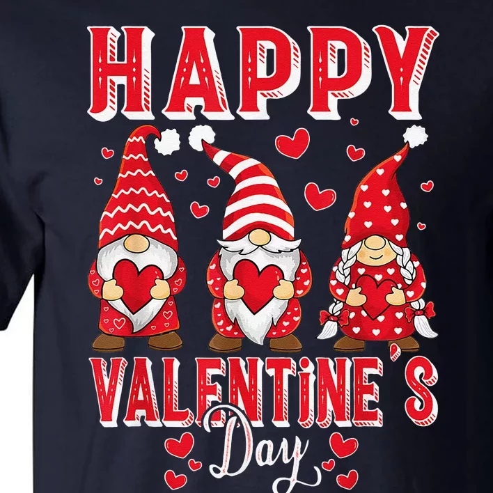 Funny Cute Three Gnomes Holding Hearts Happy Valentines Day Tall T-Shirt