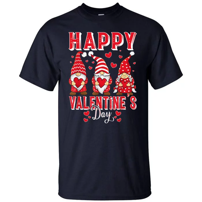 Funny Cute Three Gnomes Holding Hearts Happy Valentines Day Tall T-Shirt