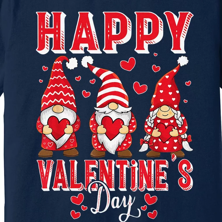 Funny Cute Three Gnomes Holding Hearts Happy Valentines Day Premium T-Shirt