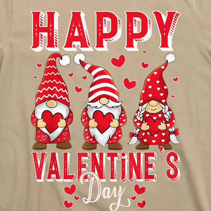 Funny Cute Three Gnomes Holding Hearts Happy Valentines Day T-Shirt