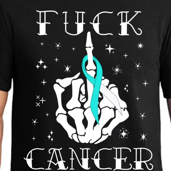 Fuck Cancer Tattoos Survivor Teal Ribbon Cervical Cancer Gift Pajama Set