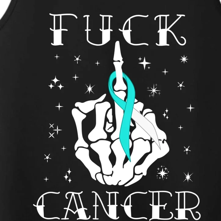 Fuck Cancer Tattoos Survivor Teal Ribbon Cervical Cancer Gift Performance Tank