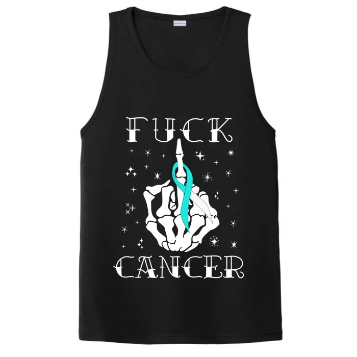 Fuck Cancer Tattoos Survivor Teal Ribbon Cervical Cancer Gift Performance Tank