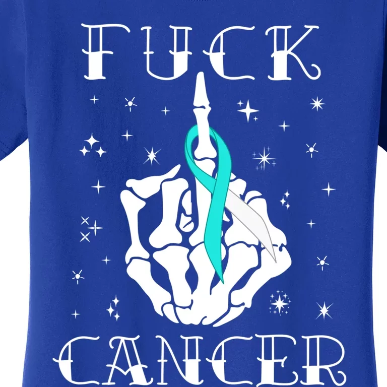 Fuck Cancer Tattoos Survivor Teal Ribbon Cervical Cancer Gift Women's T-Shirt