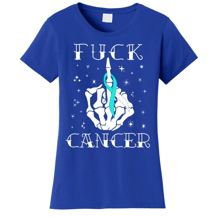 Fuck Cancer Tattoos Survivor Teal Ribbon Cervical Cancer Gift Women's T-Shirt