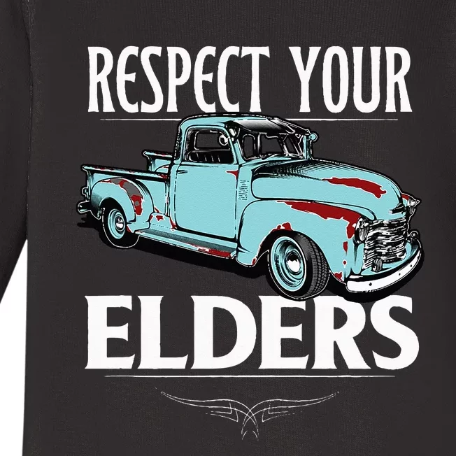 Funny Classic Truck Guy Respect Your Elders Baby Long Sleeve Bodysuit