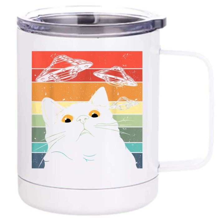 Funny Cat Tee, Galaxy Cat Spaceship Alien Cat UFO Front & Back 12oz Stainless Steel Tumbler Cup