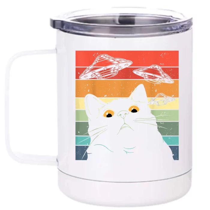 Funny Cat Tee, Galaxy Cat Spaceship Alien Cat UFO Front & Back 12oz Stainless Steel Tumbler Cup