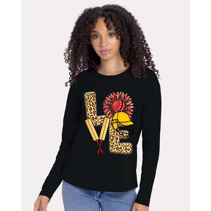 Funny Cricket T Shirts Plus Size, Love Cricket Leopard Sunflower Sports Ball Womens Cotton Relaxed Long Sleeve T-Shirt