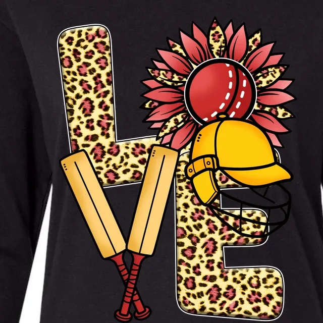 Funny Cricket T Shirts Plus Size, Love Cricket Leopard Sunflower Sports Ball Womens Cotton Relaxed Long Sleeve T-Shirt