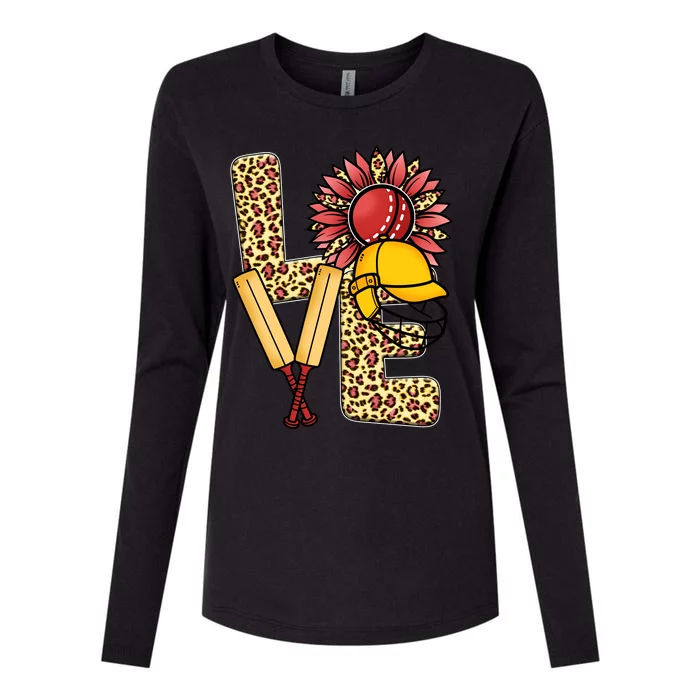 Funny Cricket T Shirts Plus Size, Love Cricket Leopard Sunflower Sports Ball Womens Cotton Relaxed Long Sleeve T-Shirt