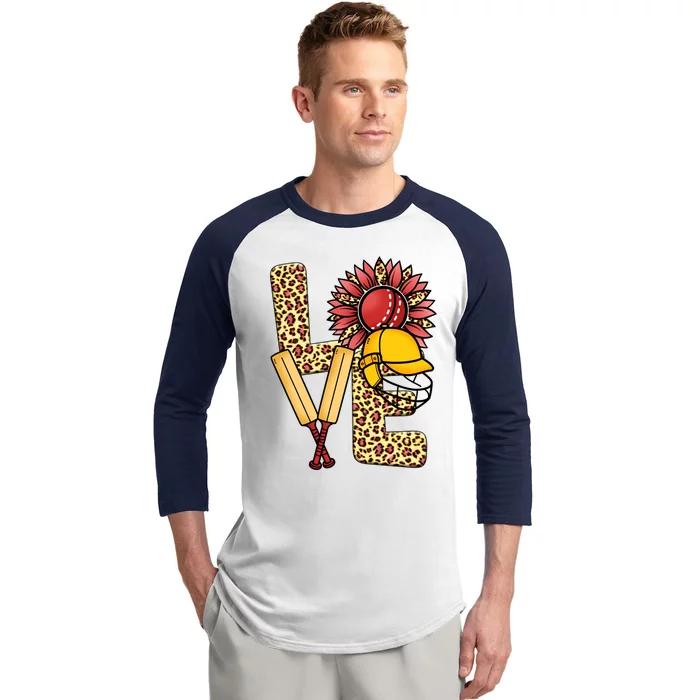 Funny Cricket T Shirts Plus Size, Love Cricket Leopard Sunflower Sports Ball Baseball Sleeve Shirt