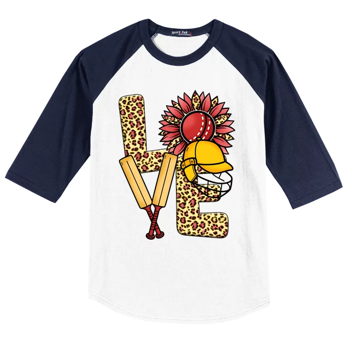 Funny Cricket T Shirts Plus Size, Love Cricket Leopard Sunflower Sports Ball Baseball Sleeve Shirt