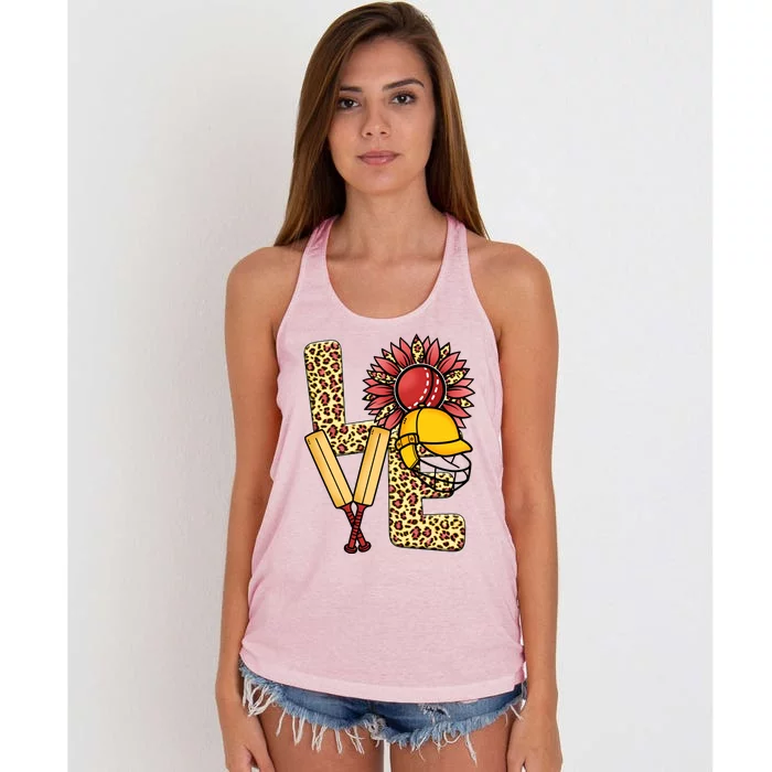 Funny Cricket T Shirts Plus Size, Love Cricket Leopard Sunflower Sports Ball Women's Knotted Racerback Tank