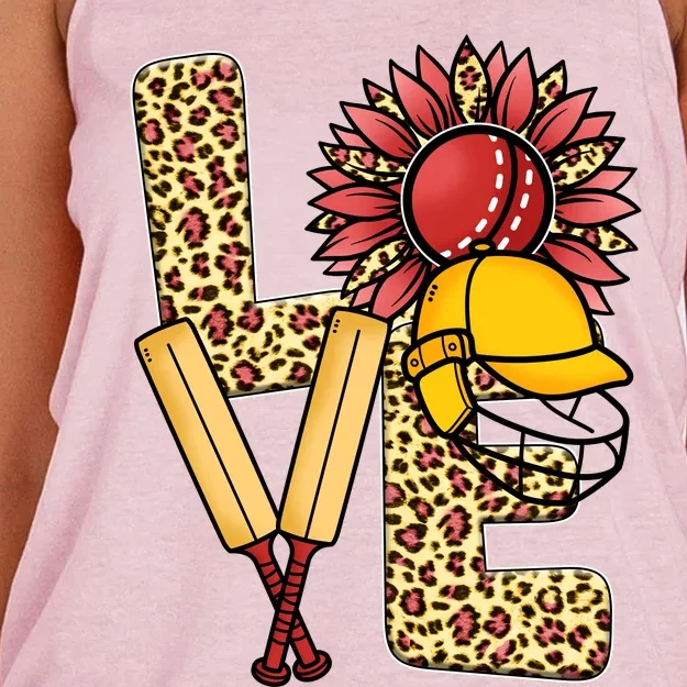 Funny Cricket T Shirts Plus Size, Love Cricket Leopard Sunflower Sports Ball Women's Knotted Racerback Tank