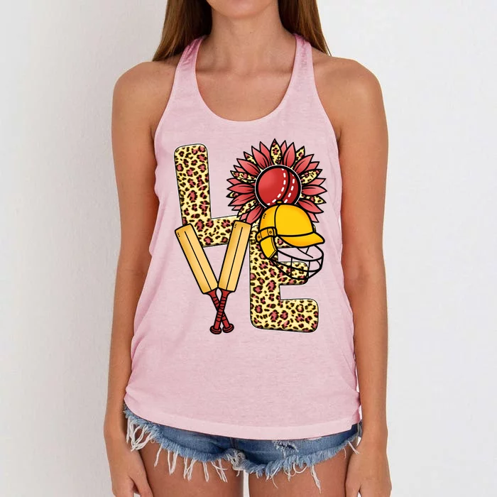 Funny Cricket T Shirts Plus Size, Love Cricket Leopard Sunflower Sports Ball Women's Knotted Racerback Tank