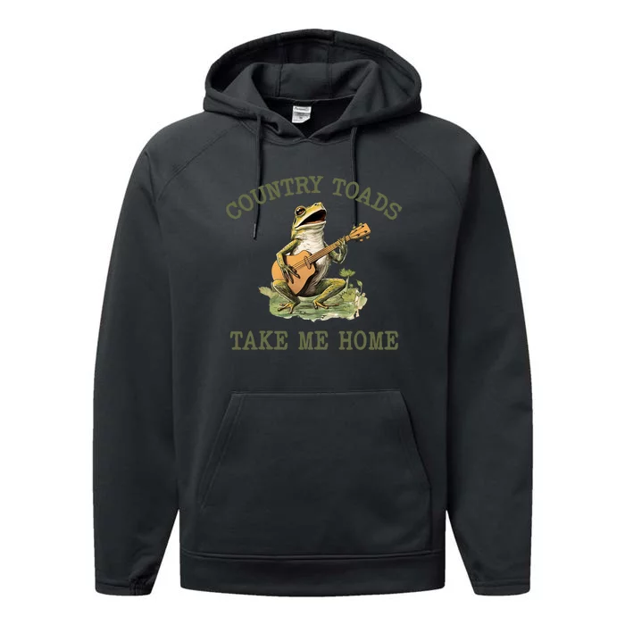 Funny Country Toads Take Me Home Vintage Graphic Performance Fleece Hoodie