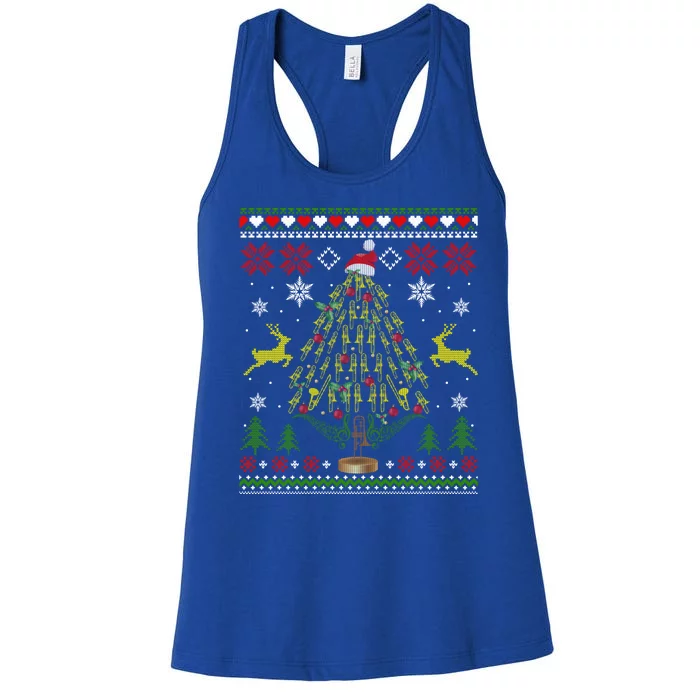 Funny Christmas Trombone Player Gifts Xmas Tree Ugly Women's Racerback Tank