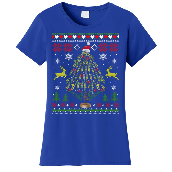 Funny Christmas Trombone Player Gifts Xmas Tree Ugly Women's T-Shirt