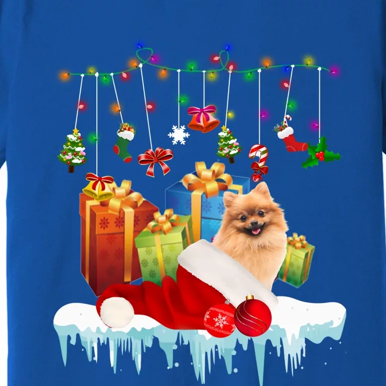 Funny Christmas Tree Pomeranian Lights And Funny Gift Dog Love Meaningful Gift Premium T-Shirt