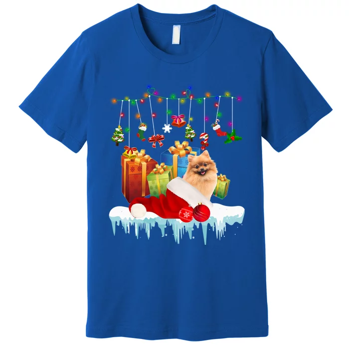 Funny Christmas Tree Pomeranian Lights And Funny Gift Dog Love Meaningful Gift Premium T-Shirt