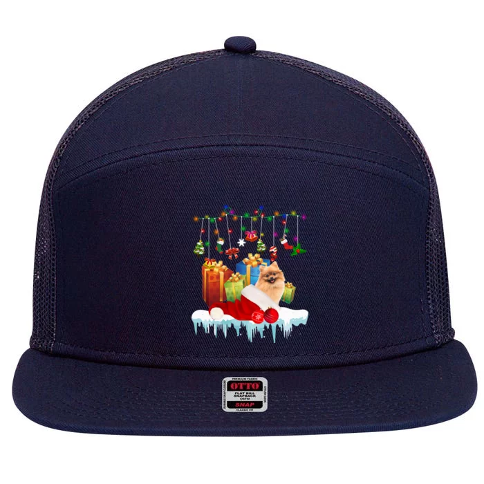 Funny Christmas Tree Pomeranian Lights And Funny Gift Dog Love Meaningful Gift 7 Panel Mesh Trucker Snapback Hat