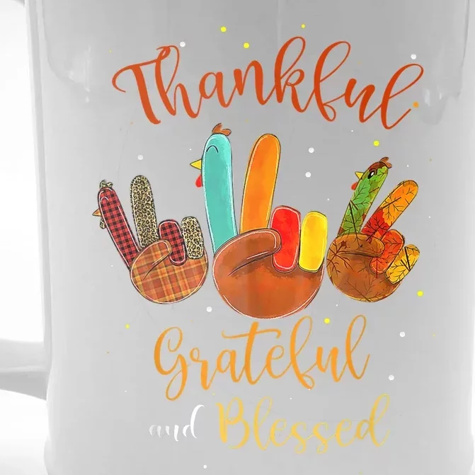 Funny Cute Thankful Grateful Blessed Plaid Thanksgiving Turkey Front & Back Beer Stein