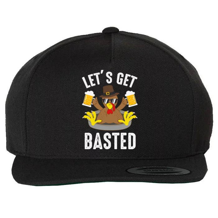 Funny Cute Thanksgiving Let's Get Basted Turkey Beer Wool Snapback Cap