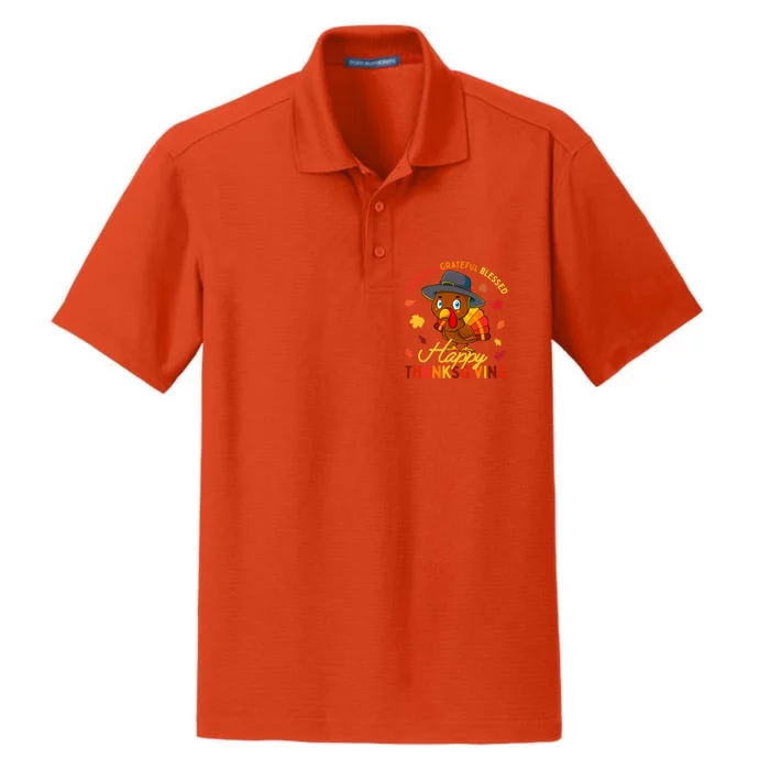 Funny Cute Thankful Grateful Blessed Thanksgiving Turkey Dry Zone Grid Performance Polo