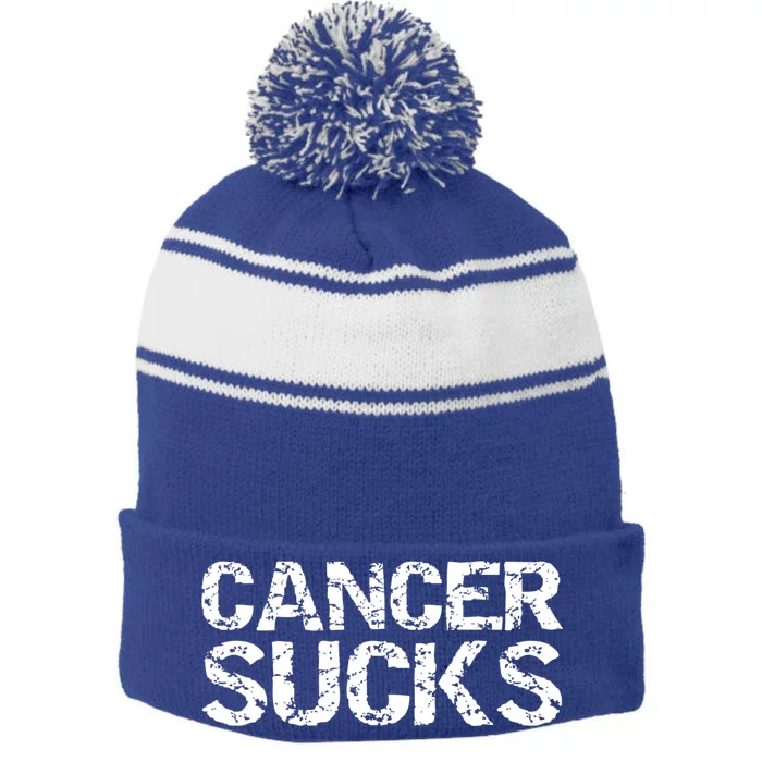 Funny Cancer Treatt Patient Gift Encouraging Cancer Sucks Cute Gift Stripe Pom Pom Beanie