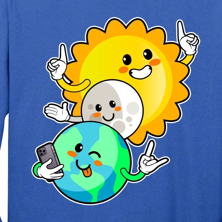 Funny Cute Total Solar Eclipse Earth Moon Sun Selfie Tall Long Sleeve T-Shirt