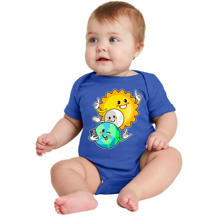 Funny Cute Total Solar Eclipse Earth Moon Sun Selfie Baby Bodysuit