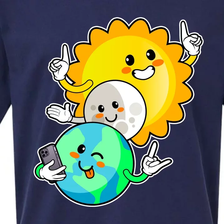 Funny Cute Total Solar Eclipse Earth Moon Sun Selfie Sueded Cloud Jersey T-Shirt