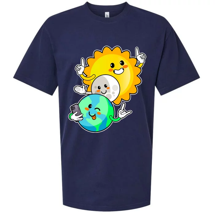 Funny Cute Total Solar Eclipse Earth Moon Sun Selfie Sueded Cloud Jersey T-Shirt