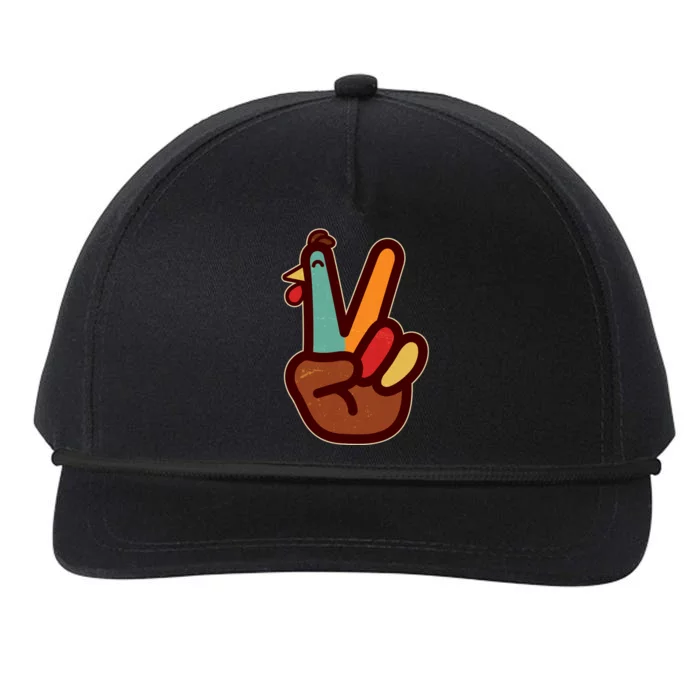 Funny Cute Thanksgiving Hand Turkey Peace Sign Snapback Five-Panel Rope Hat