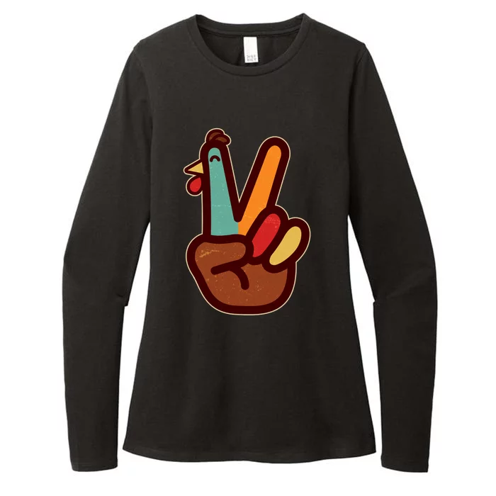 Funny Cute Thanksgiving Hand Turkey Peace Sign Womens CVC Long Sleeve Shirt